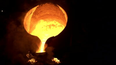 Steel industry molten metal slow motion filmed at 200 fps